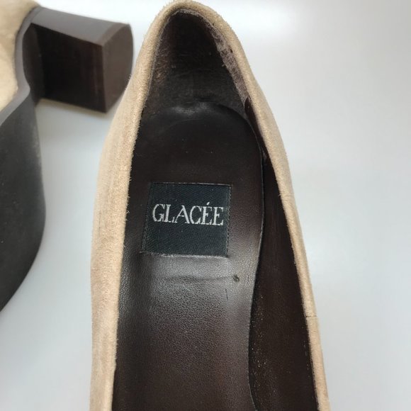 NIB Glacee Taupe Suede Leather Block Heel Pumps Size 7 1/2 AA Narrow - Picture 2 of 7